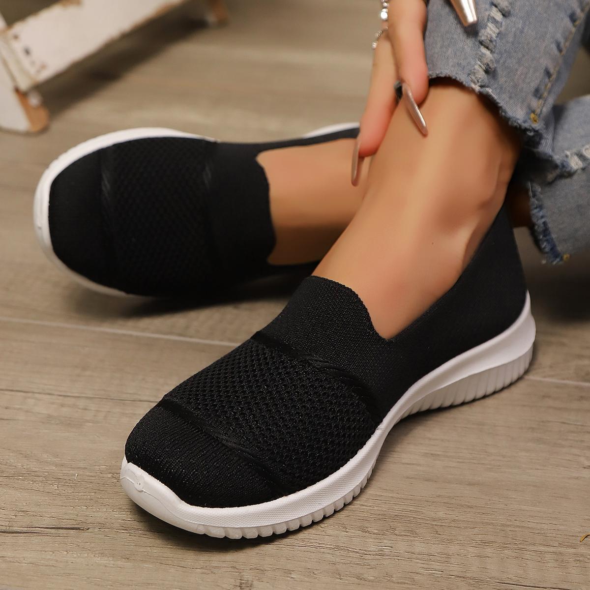 Womens Cloud Soft Sole Slip On Sneakers Breathable Knit Walking Shoes All Day Comfort Casual Trainers For Women Cozy Everyday Wear