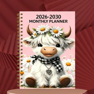 2026-2030 Monthly Custom Calendar/Planner - January 2026 to December 2030, 5-year monthly custom planner, various cute cow cover design notebooks, annual calendar plan, month tabs, 60-month calendar, A5 size - Spiral Notebook