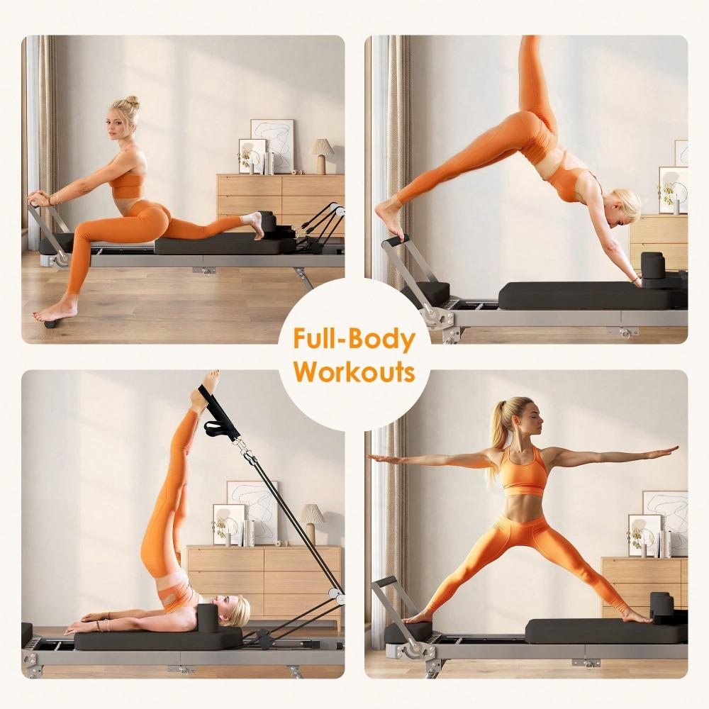 Pilates Reformer Machine, Indoor Pilates Reformer With High Strength Alloy Springs, Foldable Pilates Reformer For Home Gym