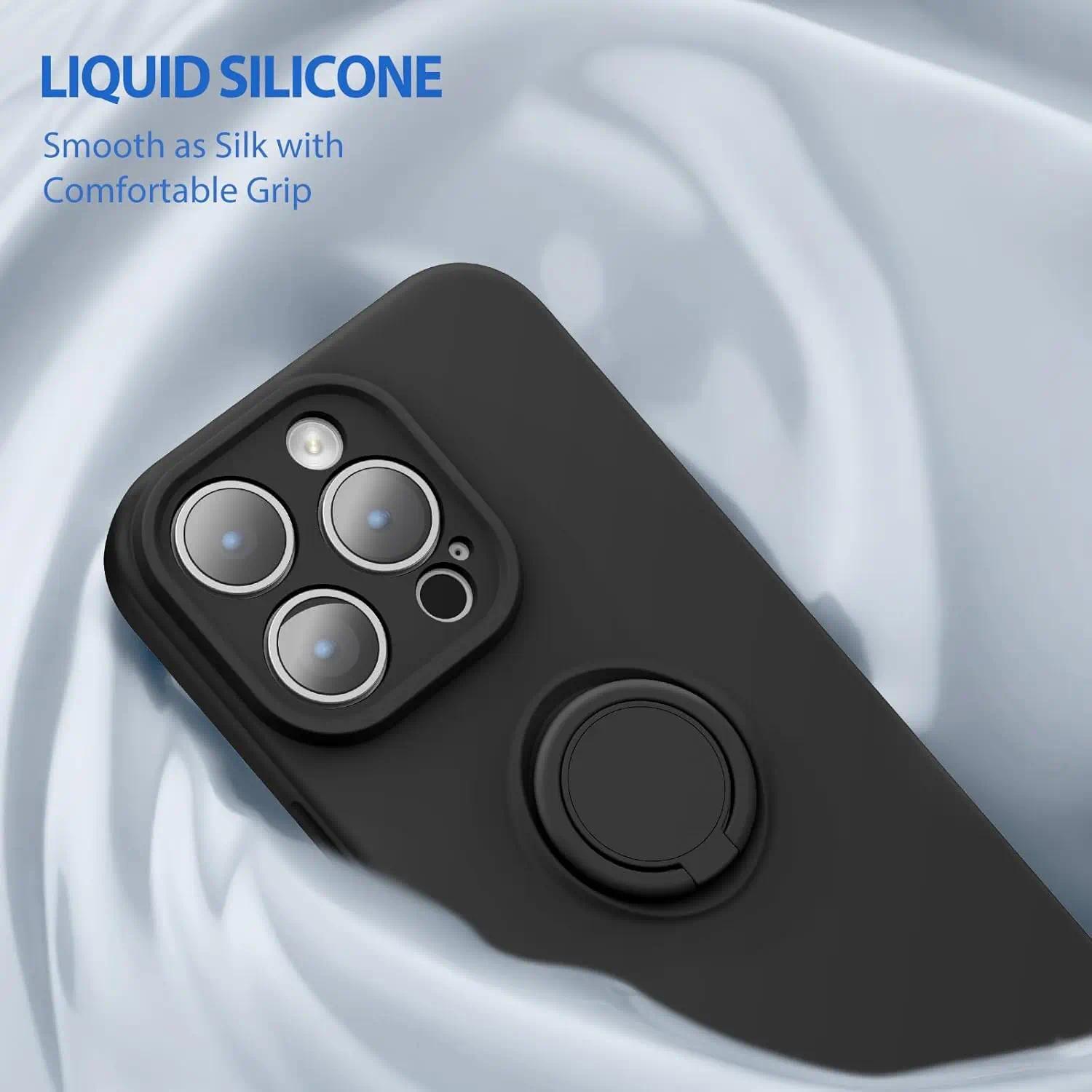 Phone Case for iPhone 16/15/14/13/12 Pro Max Plus Case with Ring Stand, Military Grade Drop Protection Liquid Silicone Slim Design Support Magnetic Car Mount, Shockproof Protective Phone Cases