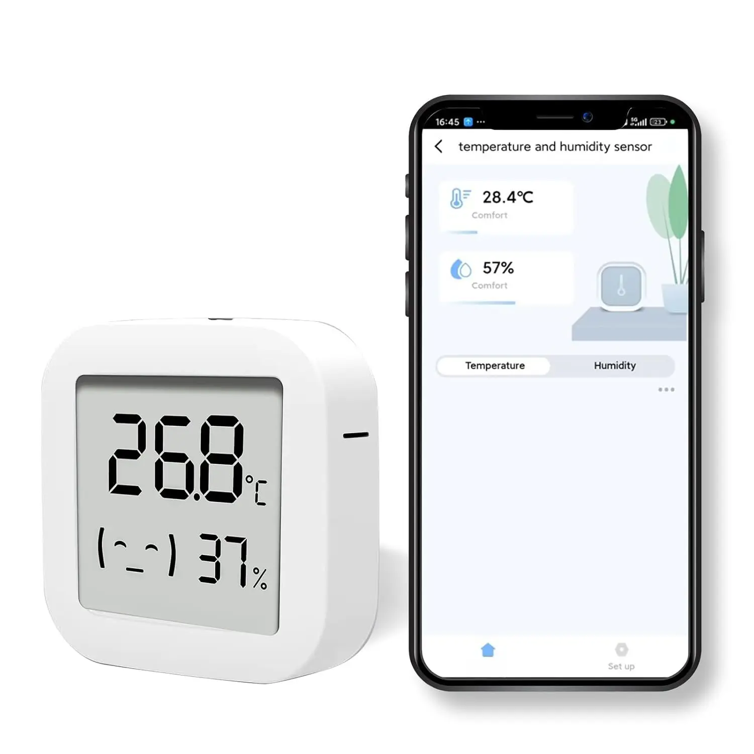 Mini Thermometer Hygrometer  Temperature Humidity Sensor with  Ink Display Room Thermometer with 500ft/150m Range Humidity Meter