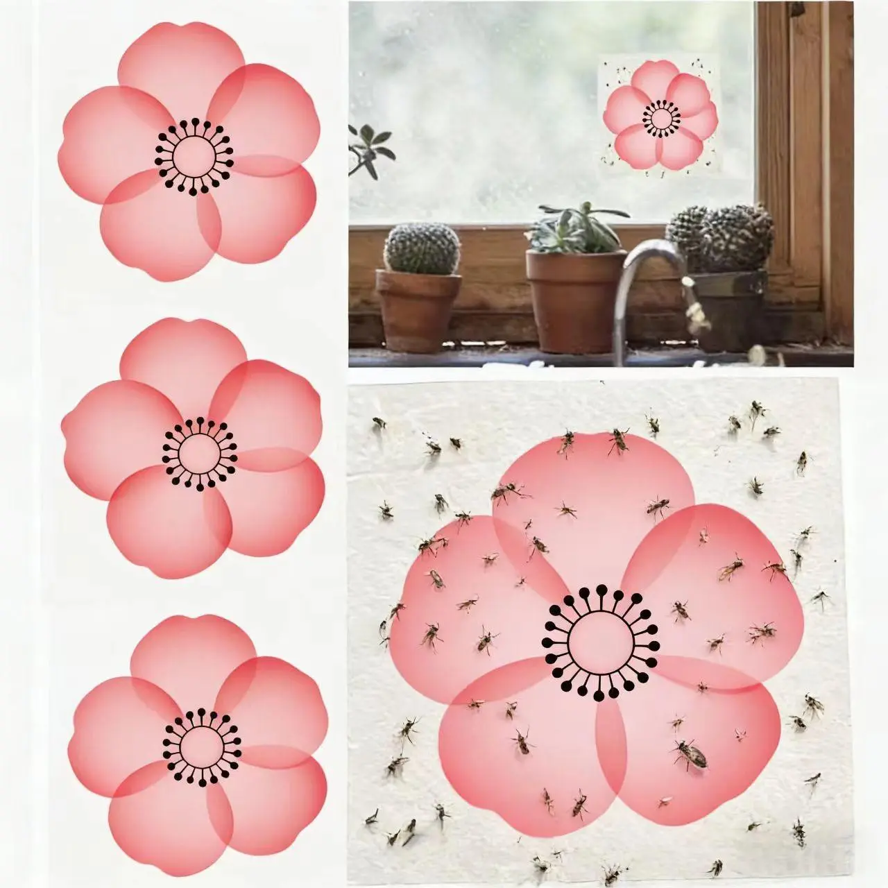 10pcs Odorless Insect Fly Traps, Peach Blossom Pattern Sticky Bug Stickers, Fruit Fly Catcher for Windows Walls Cabinets Doors, Indoor Pest Control, Fly Traps Indoor For Home, Flying Insect Trap