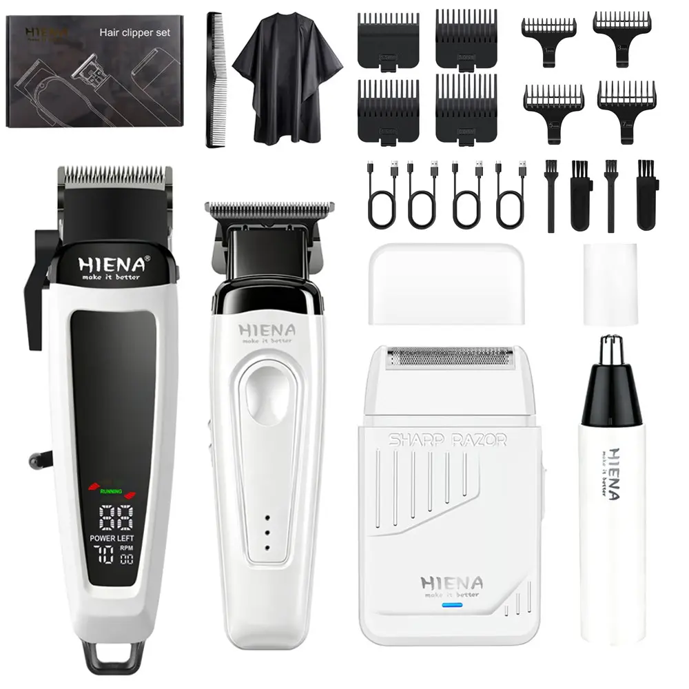 HIENA 4-Piece Hair Clipper Value Set, LED Digital Display, USB Fast Charging, Cordless Hair Cutting, Easy to Use, Professional-Grade, All-in-One Hair and Beard Trimming, Perfect for Holidays, Birthdays, and Father’s Day