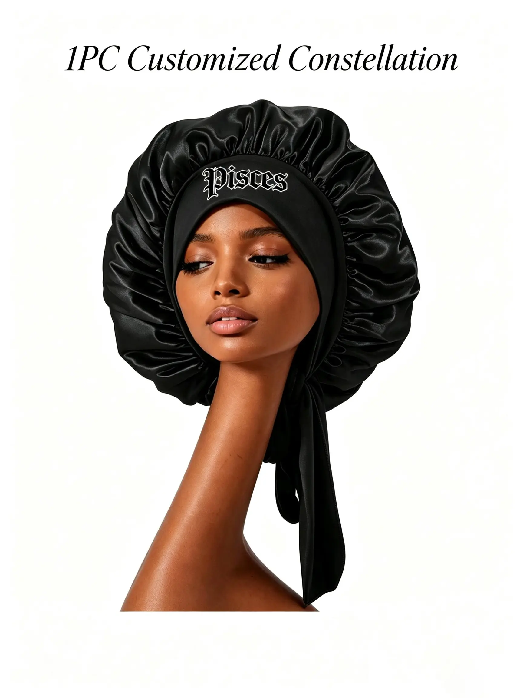 1PC Unisex Custom 12 Zodiac Signs Satin Sleep Bonnet, Soft Sleep Cap, Smooth Hair Wrap Headgear, Tie Band Head Cover For Night Skincare & Home Hair Care