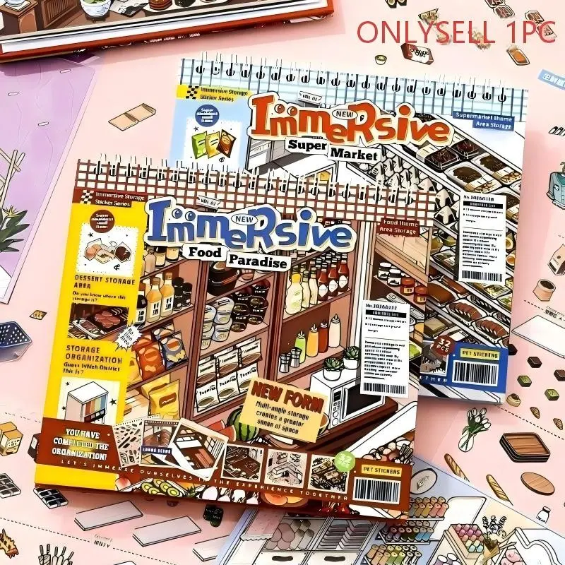 Immersive Stress Relief Interactive Storage Puzzle Set, Supermarket and Food Theme Stickers, Creative Puzzle Stickers, DIY Activity Kit for Enthusiasts