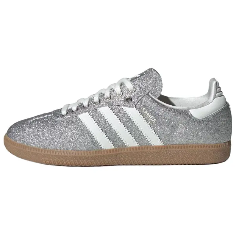 Adidas Originals Samba Synthetic Leather Shiny Pack Casual Comfort Low-Top Sneakers Unisex Silver Verifiable, with credentials and supporting global authentication