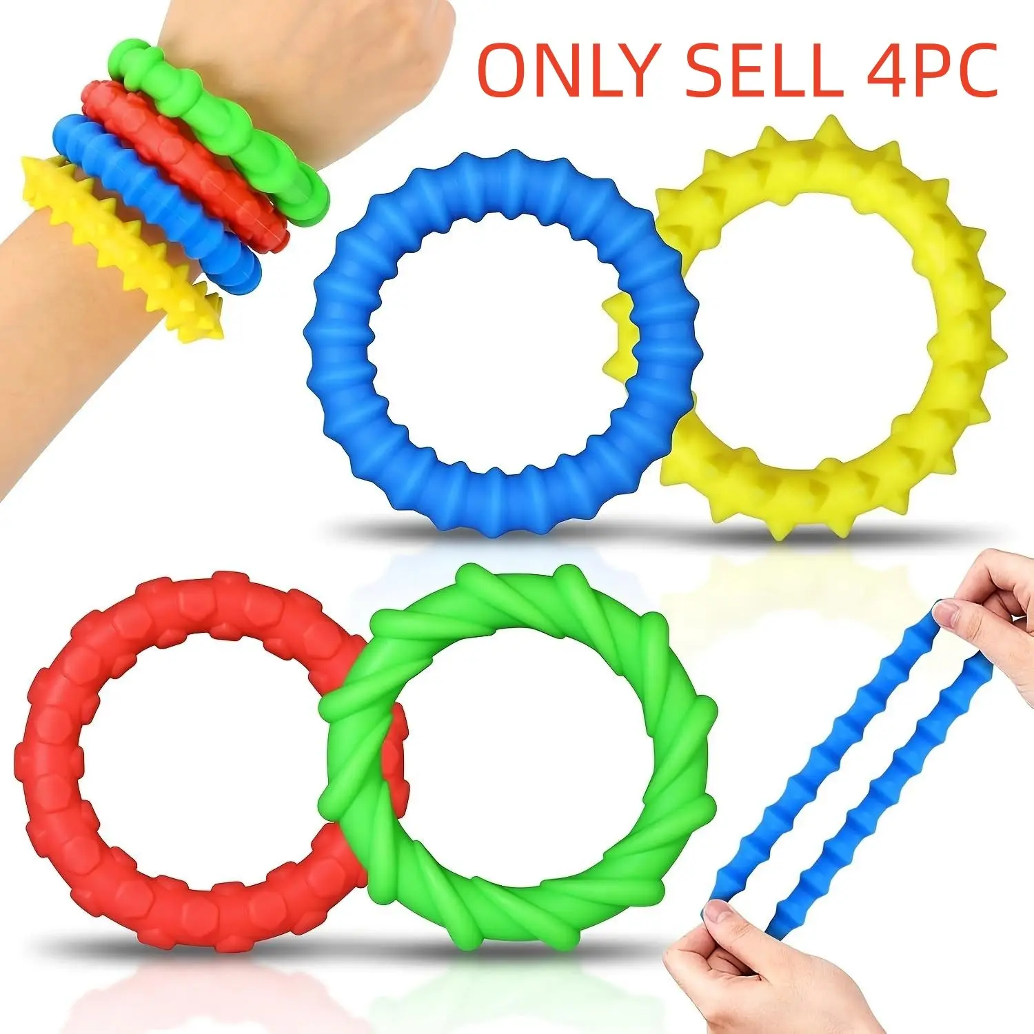 Elastic Sensory Bracelet Set, 4 Counts/set Colorful Textured Play Toys for Kids & Adults, Safety Silicone Material Sensory Toys Gifts