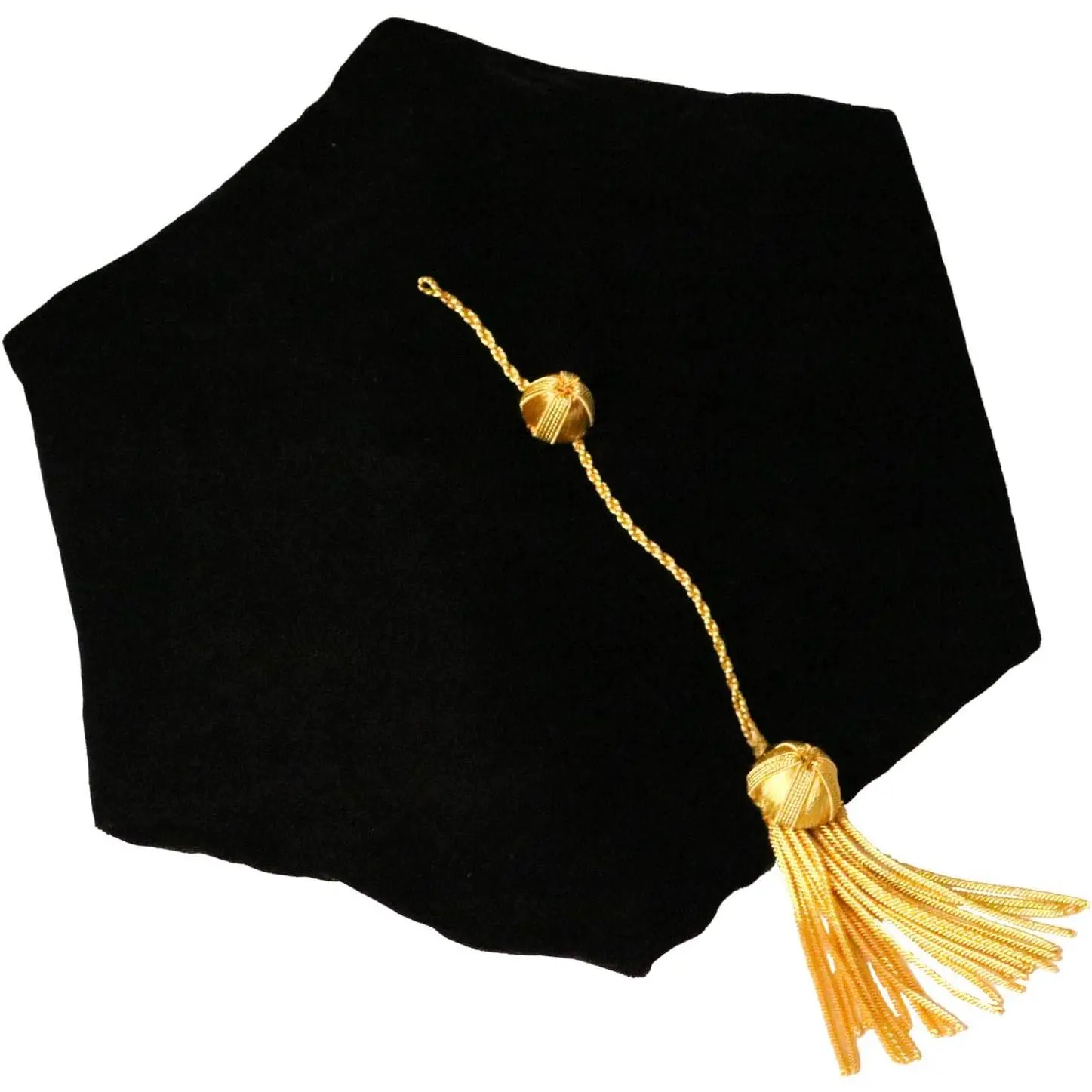 Adult Graduation Synthetic Doctoral Tam, Black, 6-Sides Design, Adjustable Sizes, with Bullion Tassel