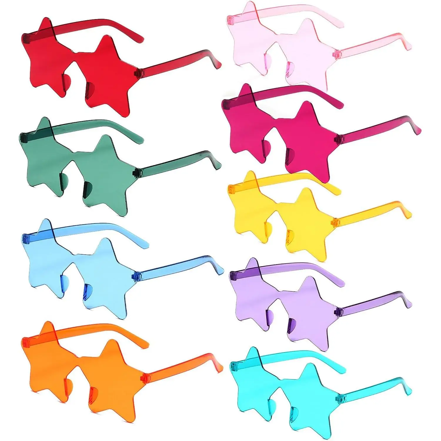9 Pack  Sunglasses, Colorful Rimless  Shaped Glasses, Unisex Party Favors Supplies for Beach, Pool, Outdoors