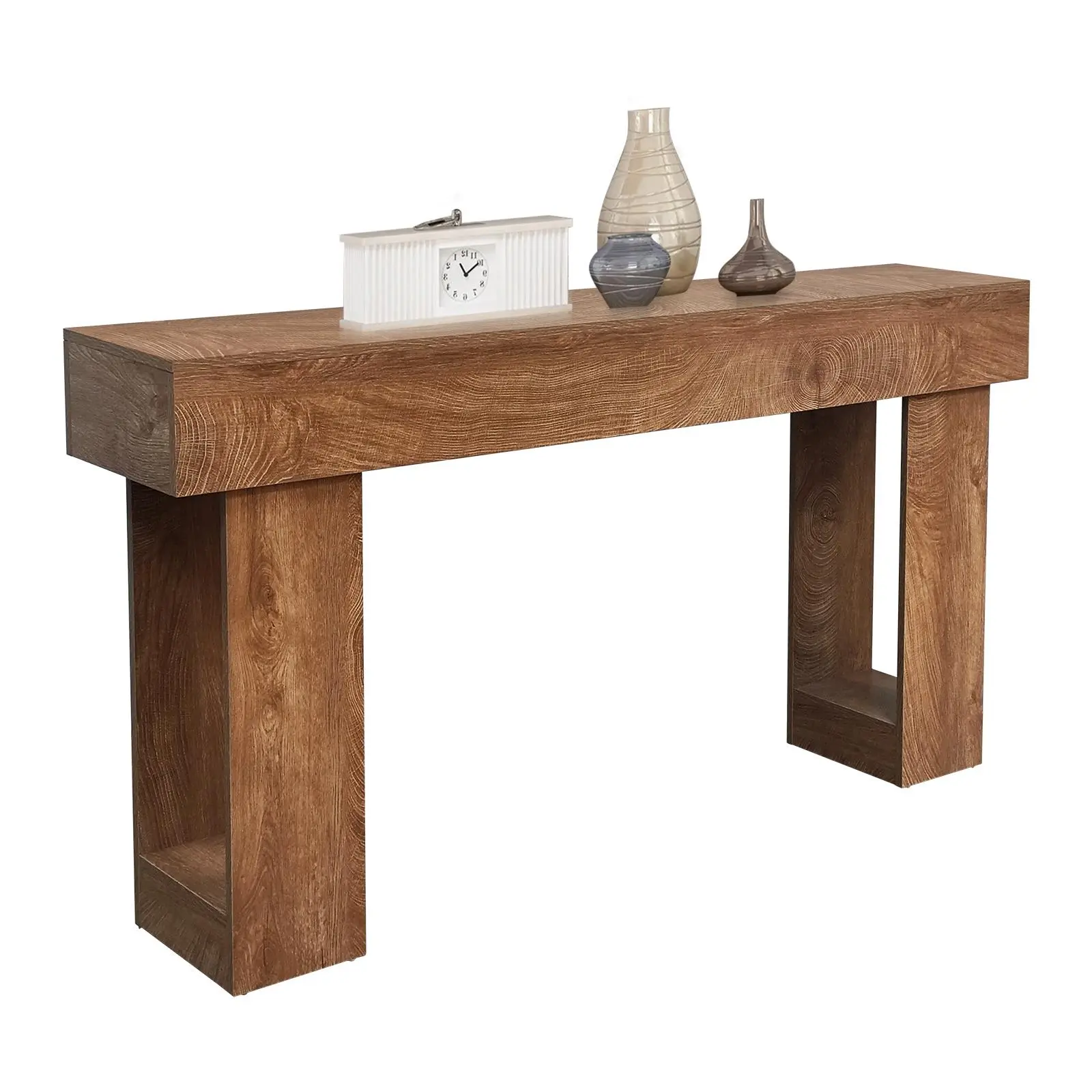 63" Wide Solid Wood Farmhouse Style Rectangle Console Table - 63" Display Space, MDF Board, Stable Non-Slip Pads, Assembly Required, Suitable for Hallway, Living Room Entryway Use
