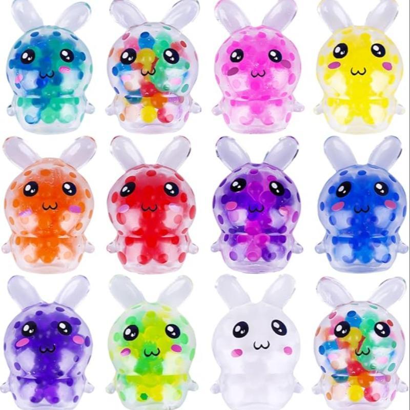 12 Pcs Easter Bunny Mini Squeeze Balls,Random Color Easter Basket Stuffers, Easter Egg Fillers, Kawaii Squishies Stress Relief Fidget Toys for Kids Boys Girls Toddlers Gifts Party Favors