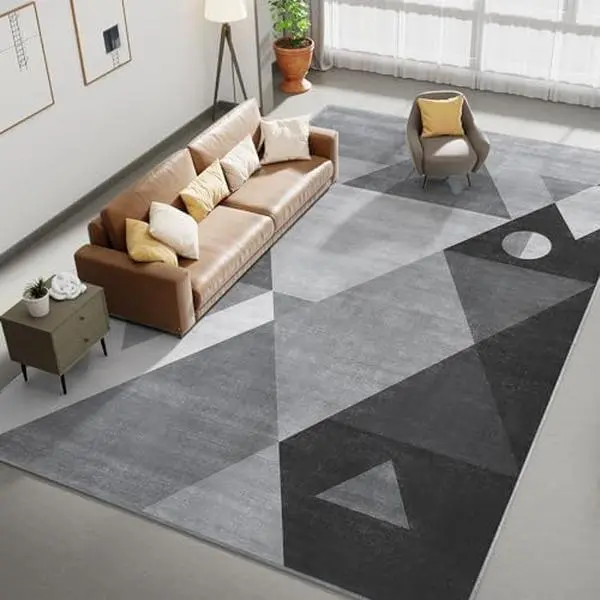 Washable Modern Area Rug - Geometric Style 4x6 Rugs for Living Room, Bedroom, Machine Washable Rug Soft Non Slip Non Shedding Area Rug - Grey, 4'x6'