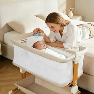 3-in-1 Baby Bassinet & Bedside Sleeper - Portable Crib for Newborn with Full-Mesh Sides, 6-Height Adjustable for Easy Night Feeding, Cozy Mattress & Large Storage Basket