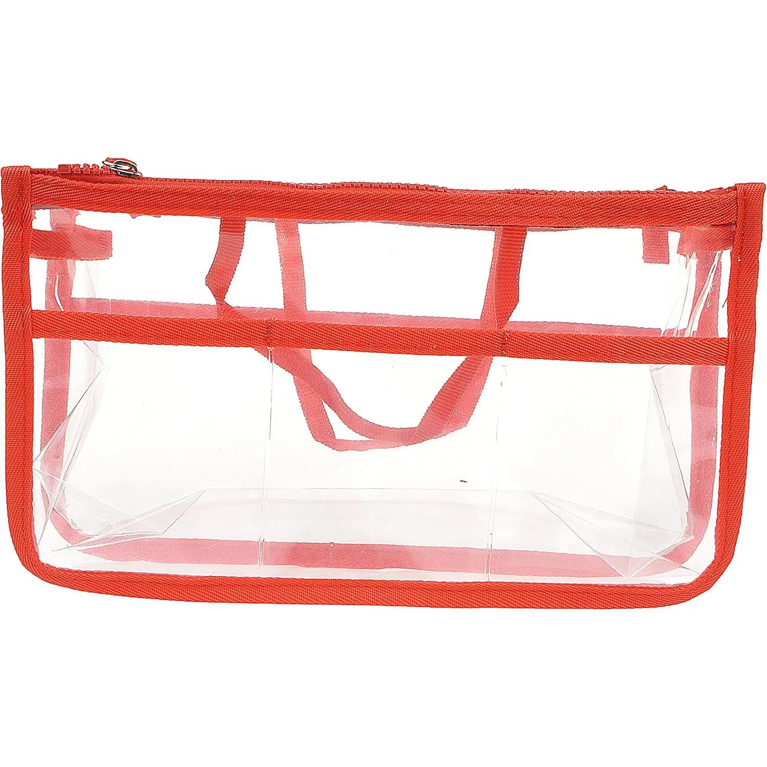 Translucent Purse Handbag Tote Pocketbook Bag Organizer Insert with Zipper Handle for Women Medium Red