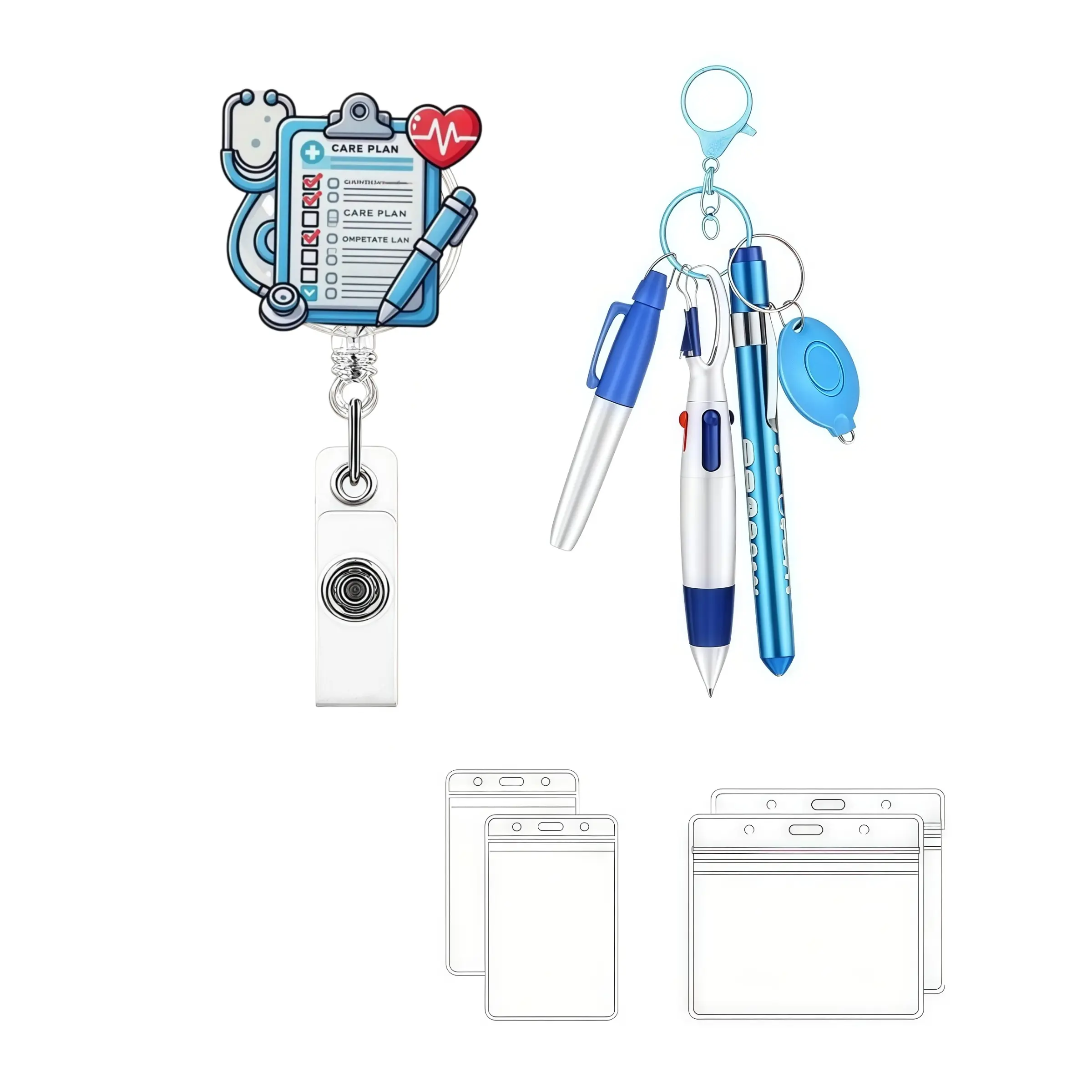 Adjustable Nurse Badge Rollerset, Cute Medical Folder Stethoscope Design, Includes Multi-Function Nurse Pen & Waterproof Card Case, Ideal for Nursing Work