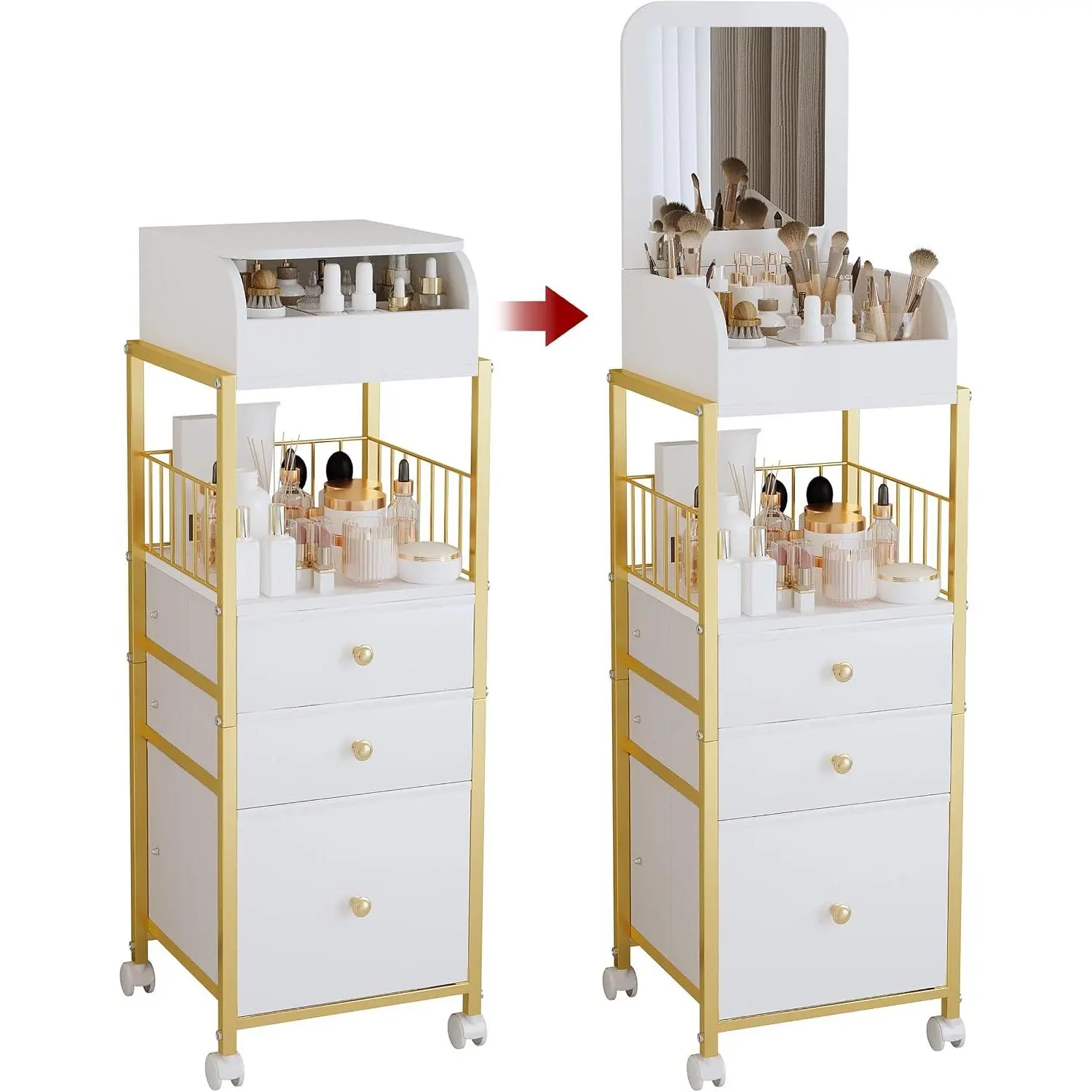 Makeup Cart Organizer with Mirror, Floor Makeup Organizer Large- Make Up Organizers  Cart  Display Cases Holder for  Care Perfume  Polish Brush Hair Tool ()