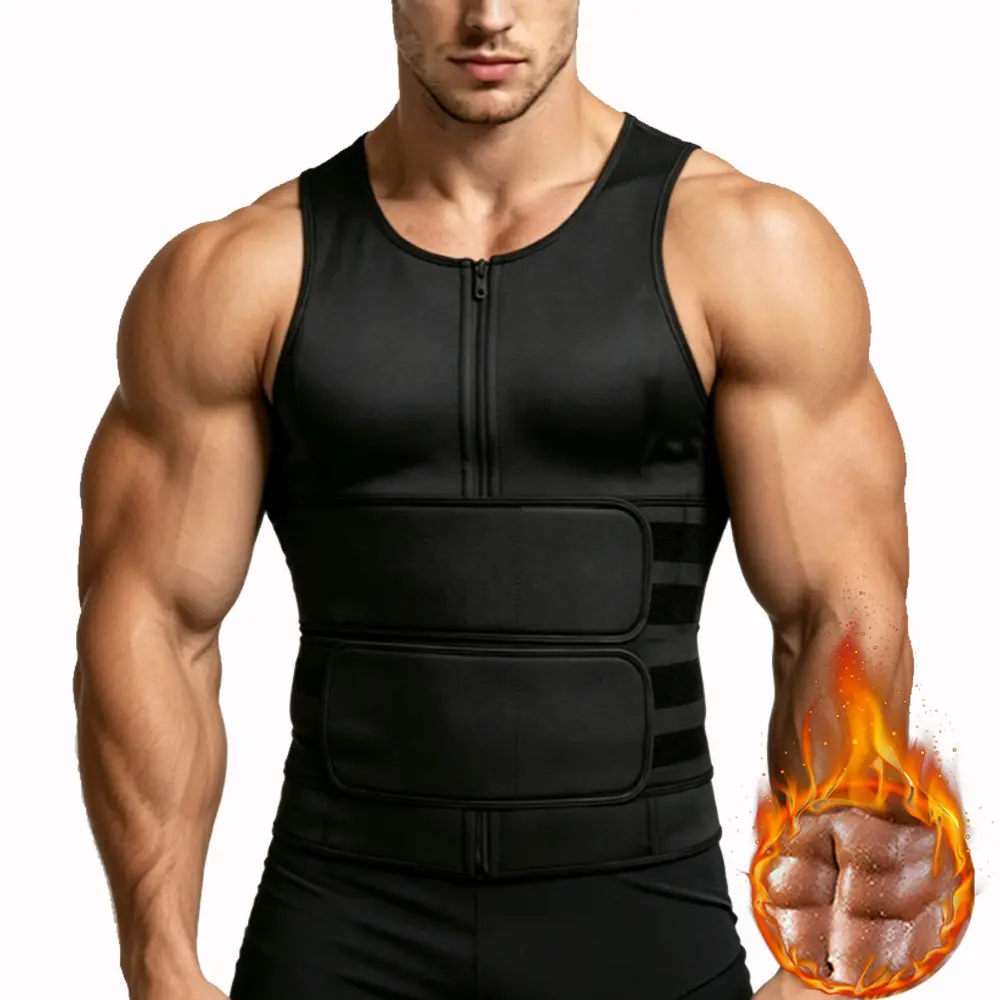 Men's Sleeveless Zipper Sauna Vest - Fitness Waist Trainer Sports Tank Top for Running, Gym Workouts