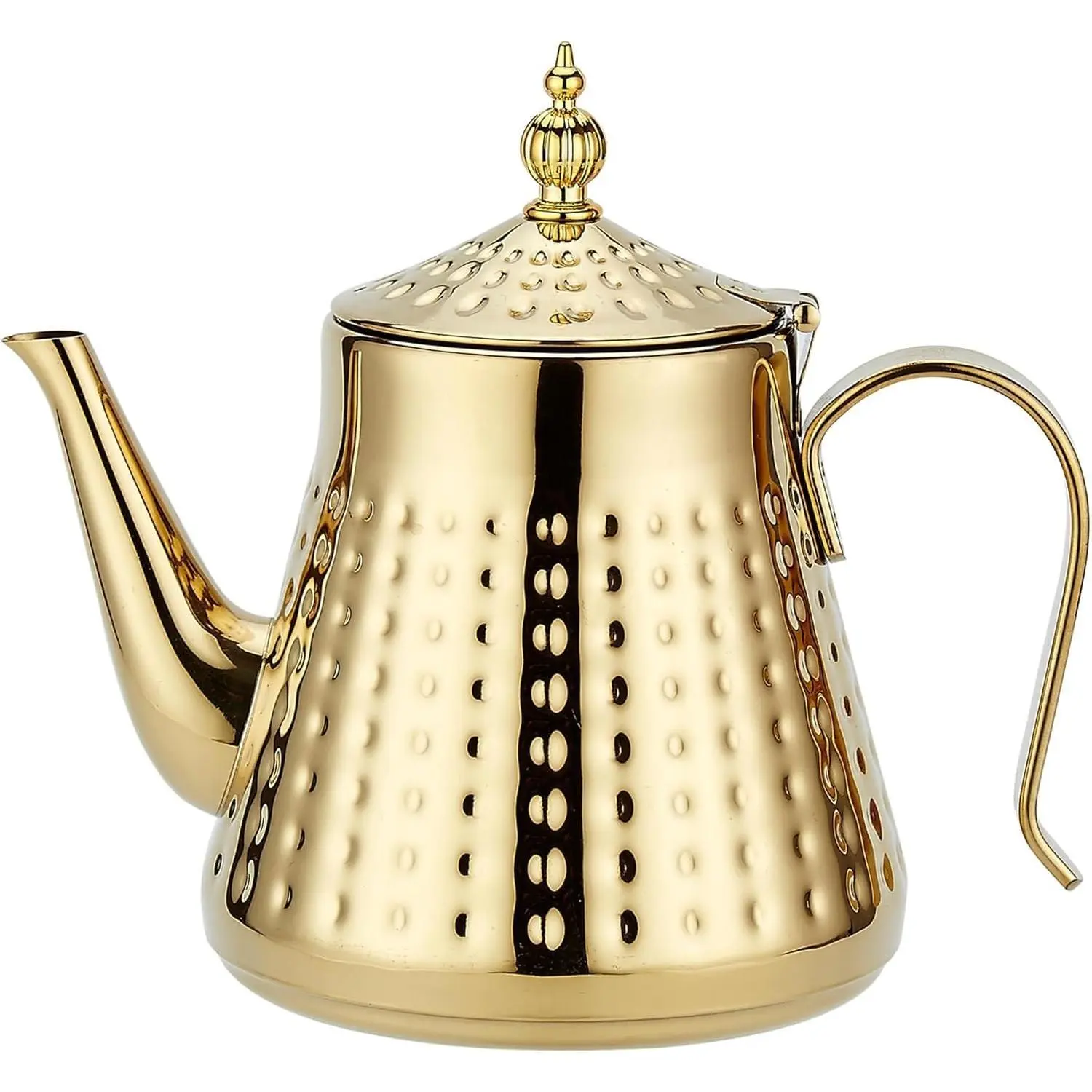 1.2L(40oz) Stainless Steel Hammer Patterned Teapot With Removeable Infuser,Loose leaf cover,Gold
