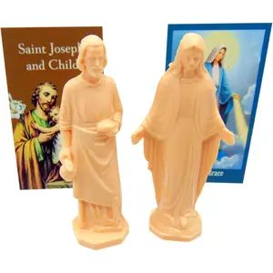 Holy Family Figurines and Prayer Card  Set with Saint Joseph and Our Lady of Grace Mini Statue Pack