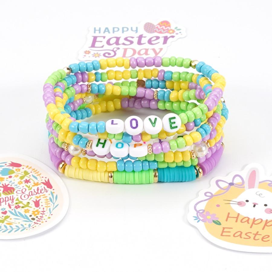 Easter Bracelet Rabbit Pendant Rice Bead Multi-layer Bracelet, Easter Bracelet Easter Rabbit Egg Soft Pottery Beaded Bracelet, Holiday Party Bracelet