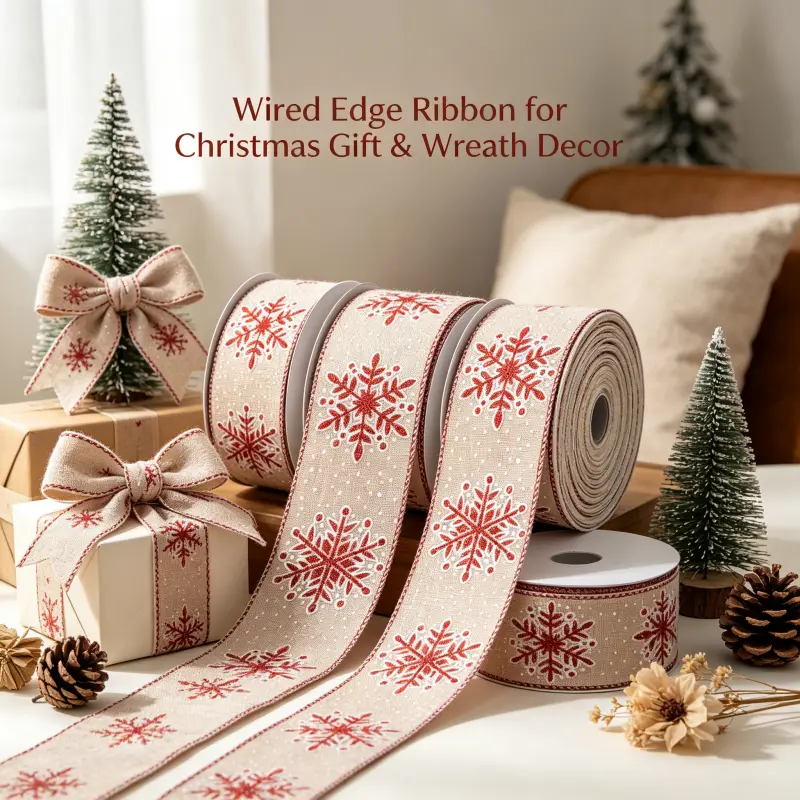 Christmas Winter Decor Must Have! 2.5" 10Yards Snowflake Burlap Wired Ribbon for Gift Home Decor