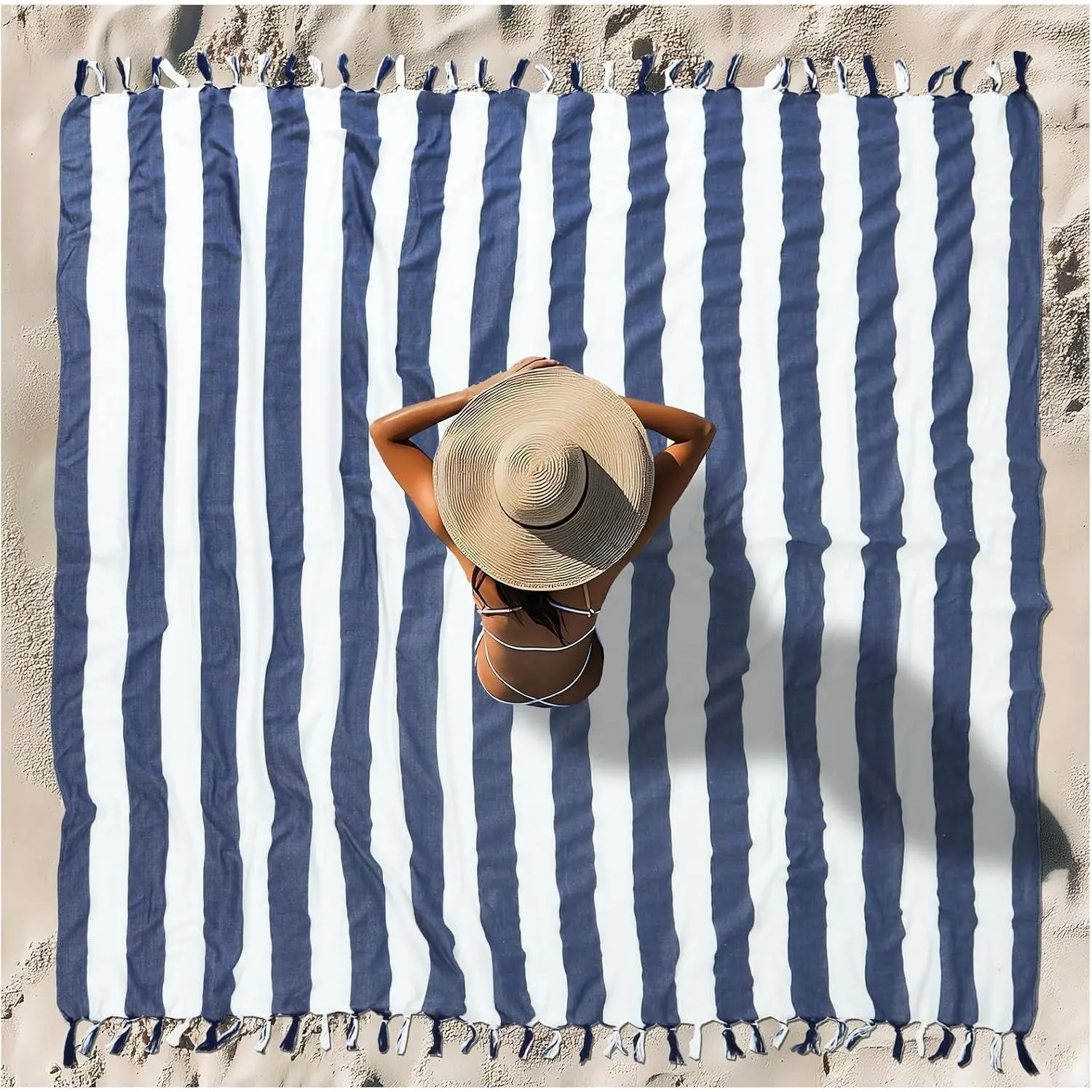 XXL/XXXL Huge Size Turkish Blanket Towel - Cotton, Sandproof, Boho Woven, Tassels Edge - Men’s Outdoor Picnic Camping Necessity, Adult Gift Option