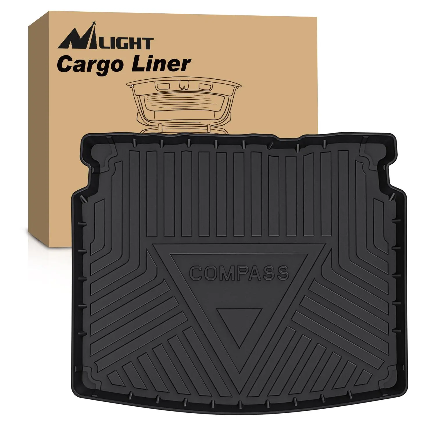 Nilight Custom Fit Rubber Cargo Mats - Easy to Clean, Harmless, Raised Lip Car Interior Accessories for Jeep Compass 2017-2025, All-Weather Protection Cargo Liners