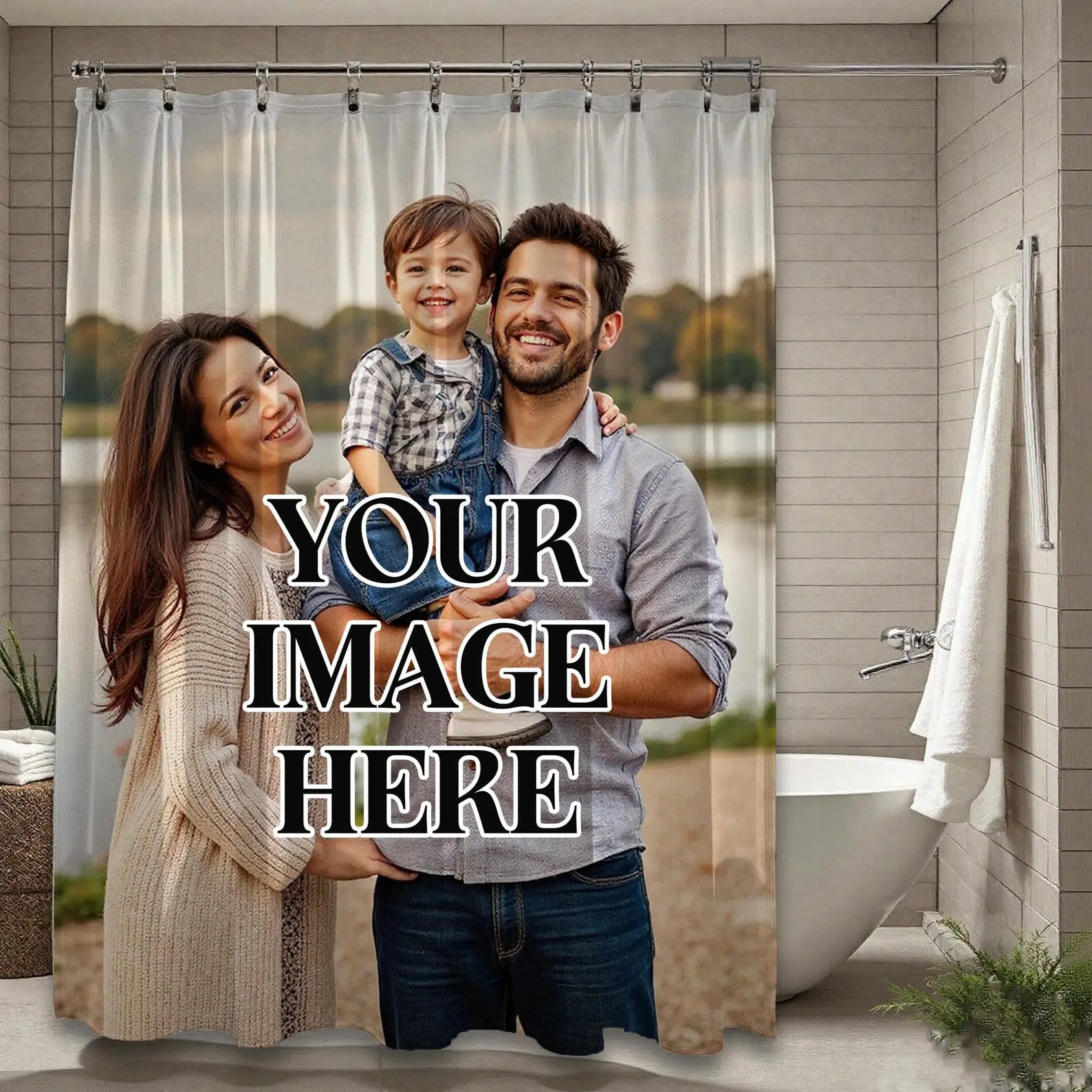 Custom Your Photo/Text Shower Curtain, Personalized Image Bath Curtain, Christmas Curtains for Bathroom Decor