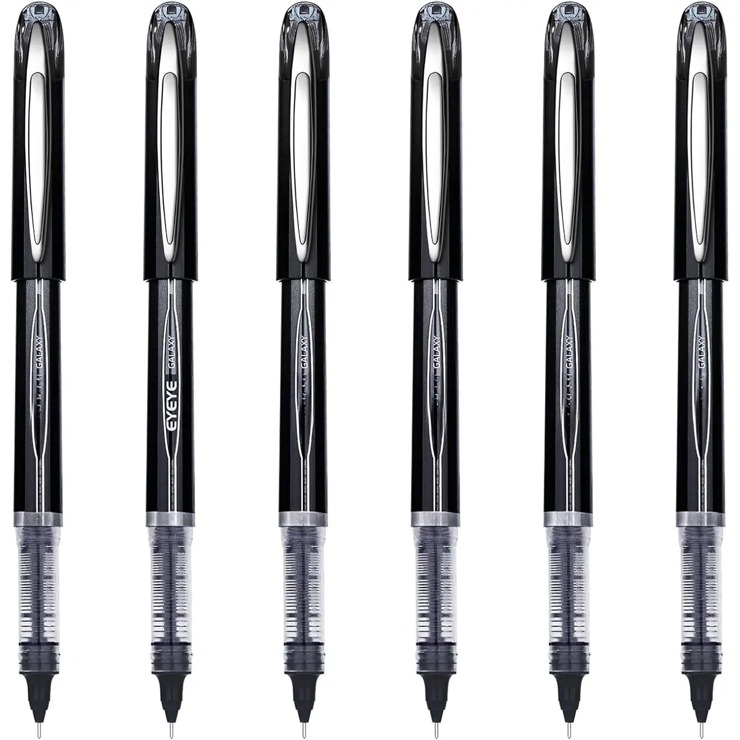 Black Pen Roller Ball  Tip 0.5mm Quick Dry, 6 Pack Liquid Ink Rollerball Pens Extra Fine Point Smooth Writing Pens for Journaling, Note Taking, Office, School Supplies