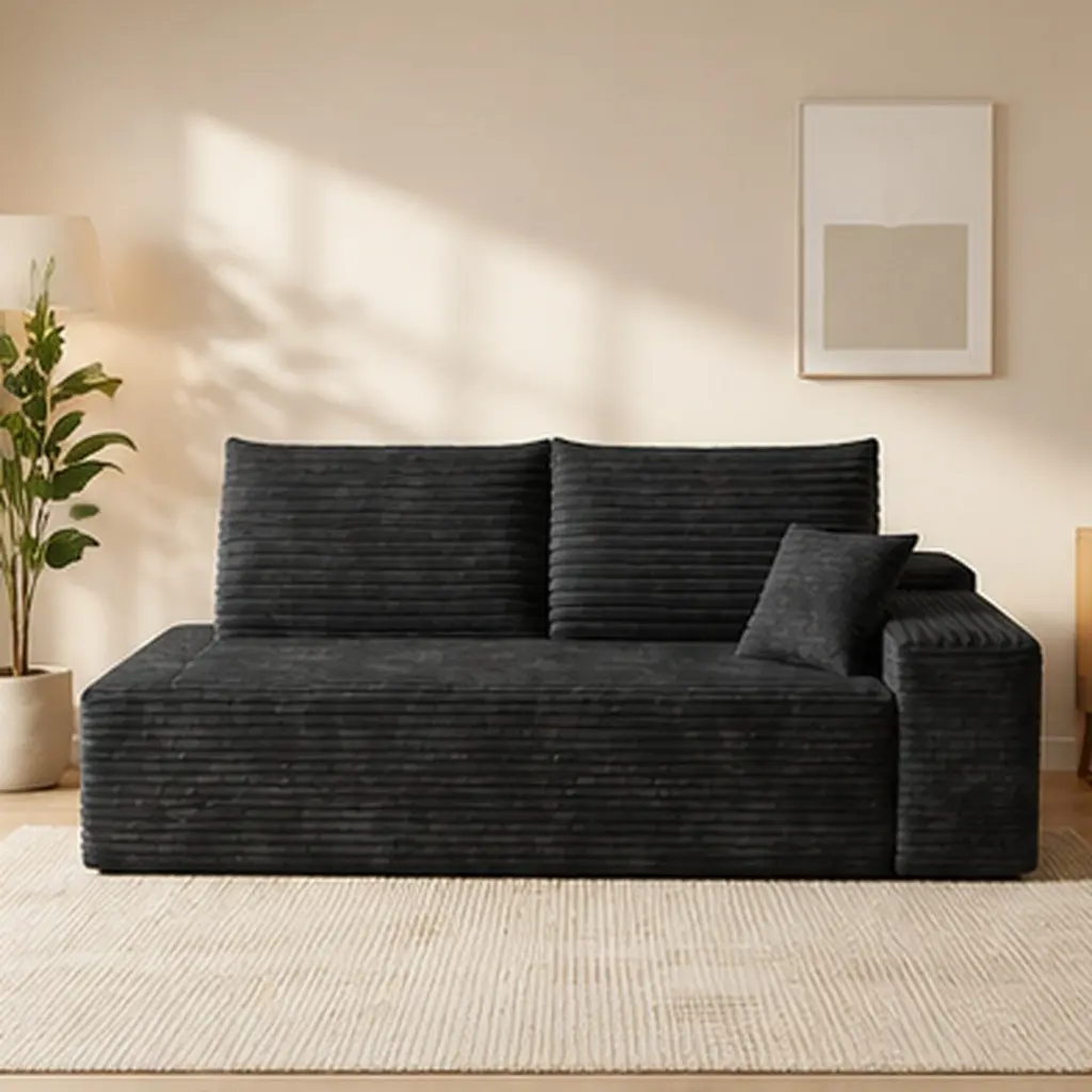 ARCH 3-Seat Left Facing Black Sofa Couch for Living Room, Modern Upholstered Fabric Sofa with Solid Wood Frame, Compact 3 Seater Couch for Apartment, Family Room, Office, Easy Assembly, 1 Pack, Living Room Furniture for Apartment, Lounge