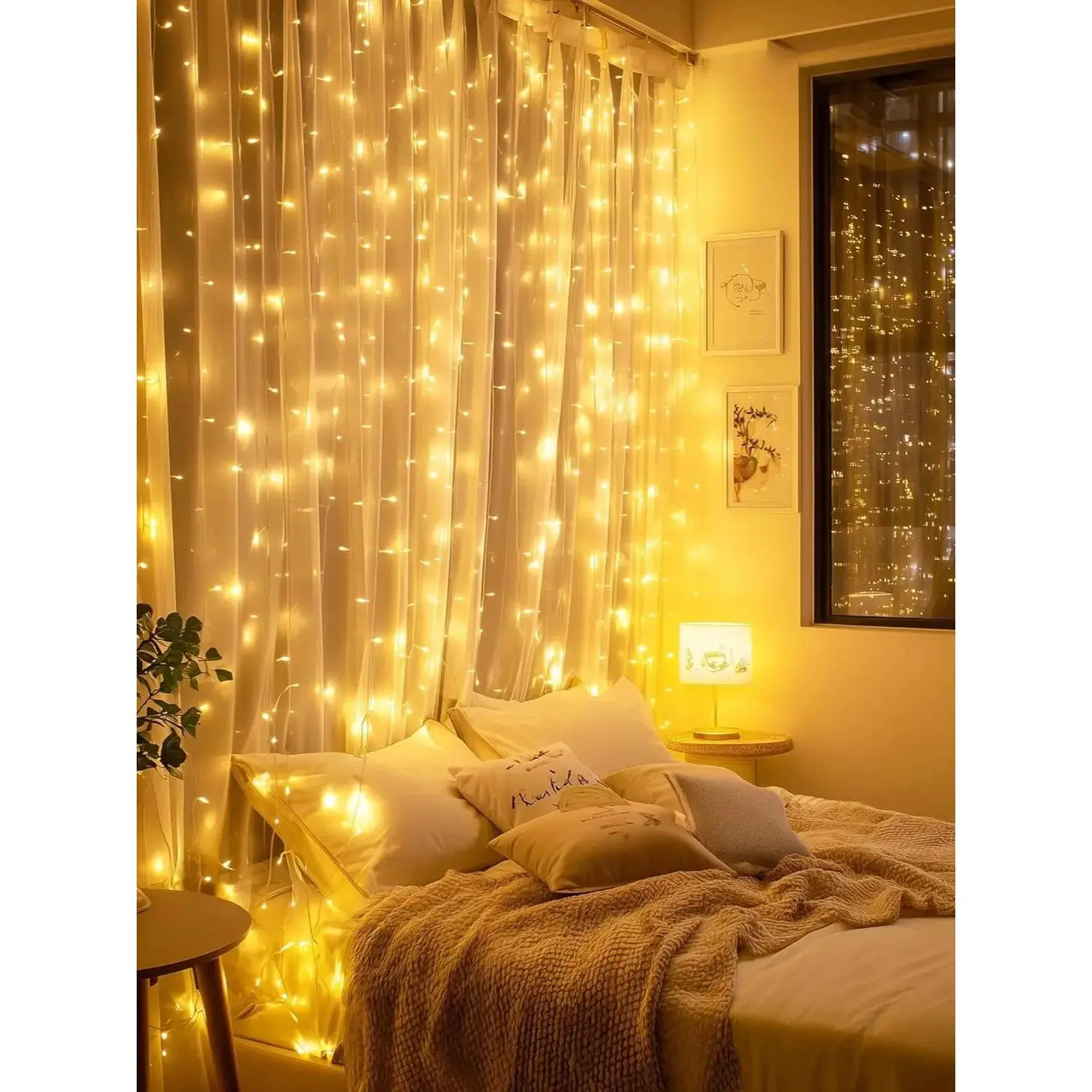 New Deal - 300 LED Fairy Curtain Lights, 9.8ft x 9.8ft Warm White Curtain String Lights, USB Plug in 8 Lighting Modes Christmas Decoration, Hanging Lights with Remote for Bedroom Indoor Weddings Dorm