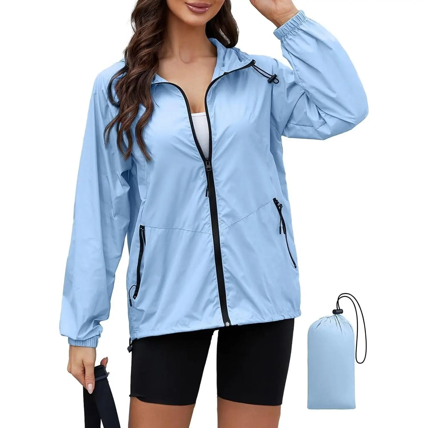 Lightweight Packable Rain Jacket for Women with Hood - Ultra Thin Waterproof Shell Jacket, Folds into Pouch, Ideal for Hiking, Travel & Outdoor XS-3XL