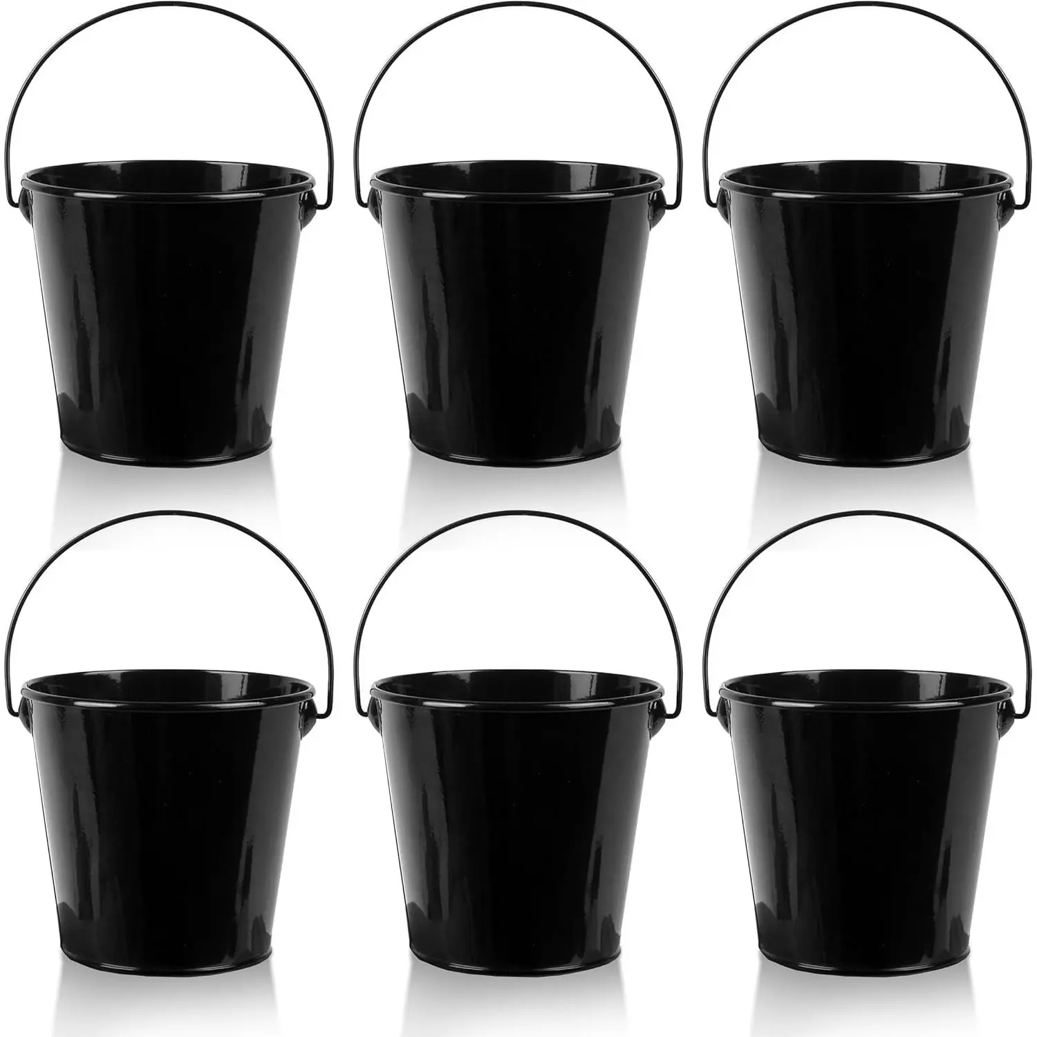 6-Pcs Small Iron Metal Buckets with Handle - Galvanized, Leak-Proof, Rust-Resistant, 20 fl oz, 4.3" Top Black Kitchenware - Ideal for Gift, Halloween, Christmas Party Décor & Classroom Organizing, Smooth