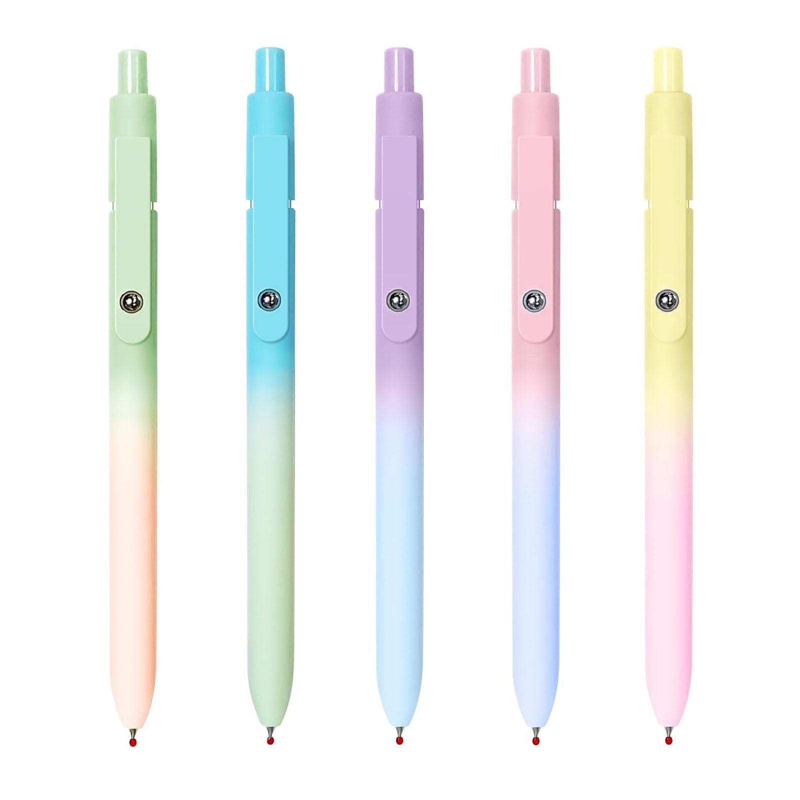 Retractable Gel Pen Office Accessories, 5 Pcs/set 0.5mm Black Ink Press Type Ballpoint Pens, Smooth Writing Pens, Stationery Writing Tools, Writing Stationery Supplies for Student, School Convenience Supplies, Aesthetic Pens