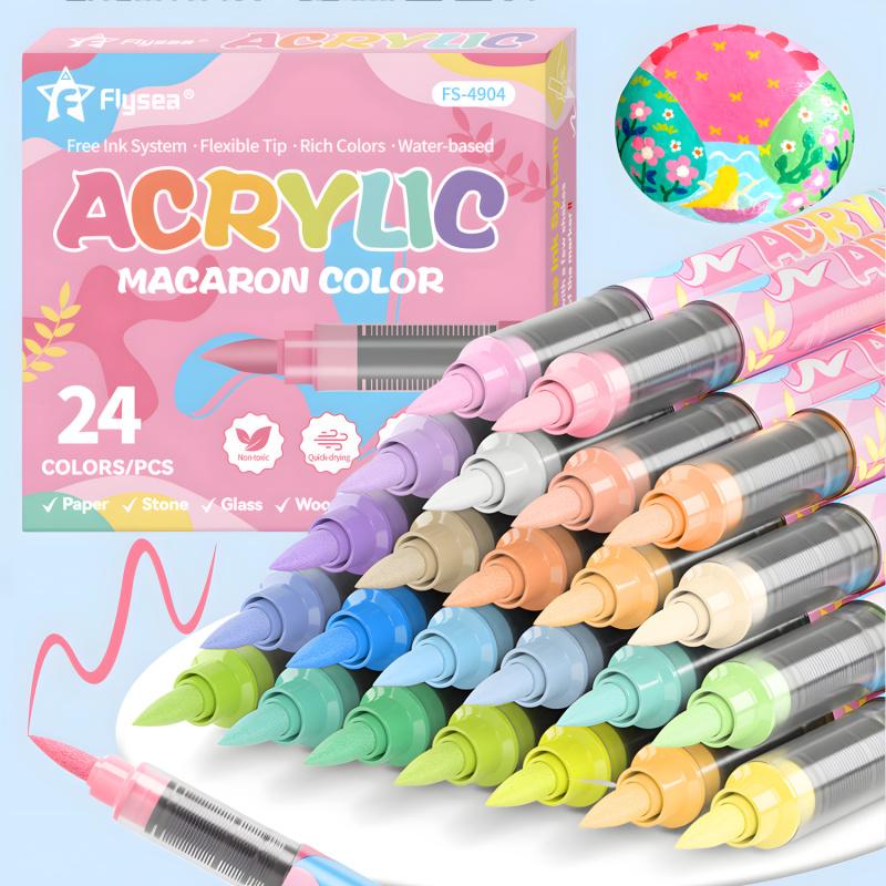 Acrylic Paint Markers,Macaron Series Set,Soft Brush Tip Water Based, Straight liquid Markers for Wood, Canvas, Rock Painting, Glass, Diy Crafts, Fabric Paint, Art Markers Pen, Brush Pens