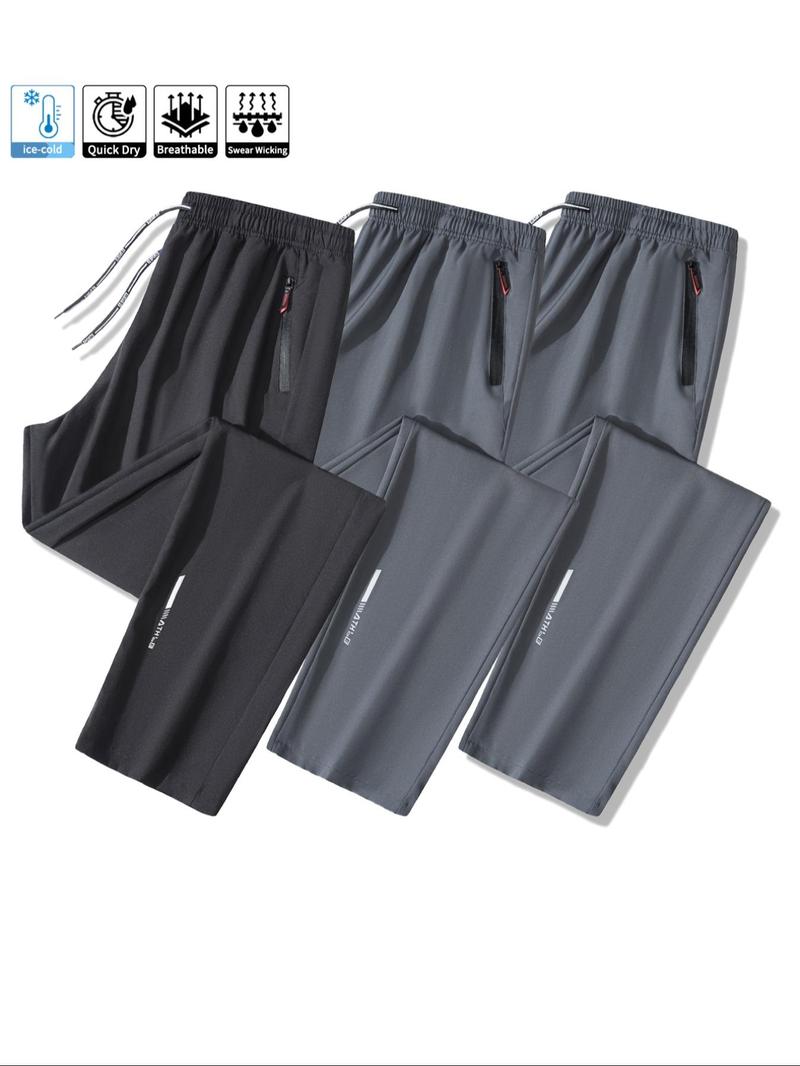 Men's Sporty Thin version Fitted Long Pants Set, Zipper Pockets & Elastic Waistband Design, Breathable Sweat-Wicking Fabric for Outdoor Sports & Fitness