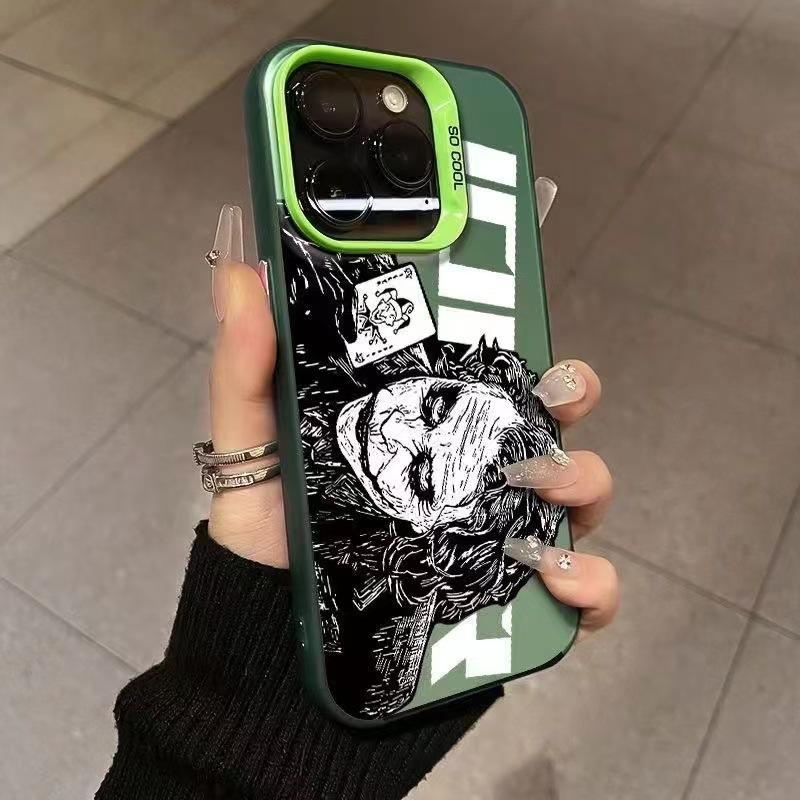 Cool Joker Illustration iPhone Case| Step Camera Bump Full-Body Shockproof| Edgy Street Style & Movie Fan Gifting| Black & White Line Art Neon Green Contrast Premium Dark Aesthetic (Compatible with iPhone 17 Air/16 Pro Max/15/14 Pro)