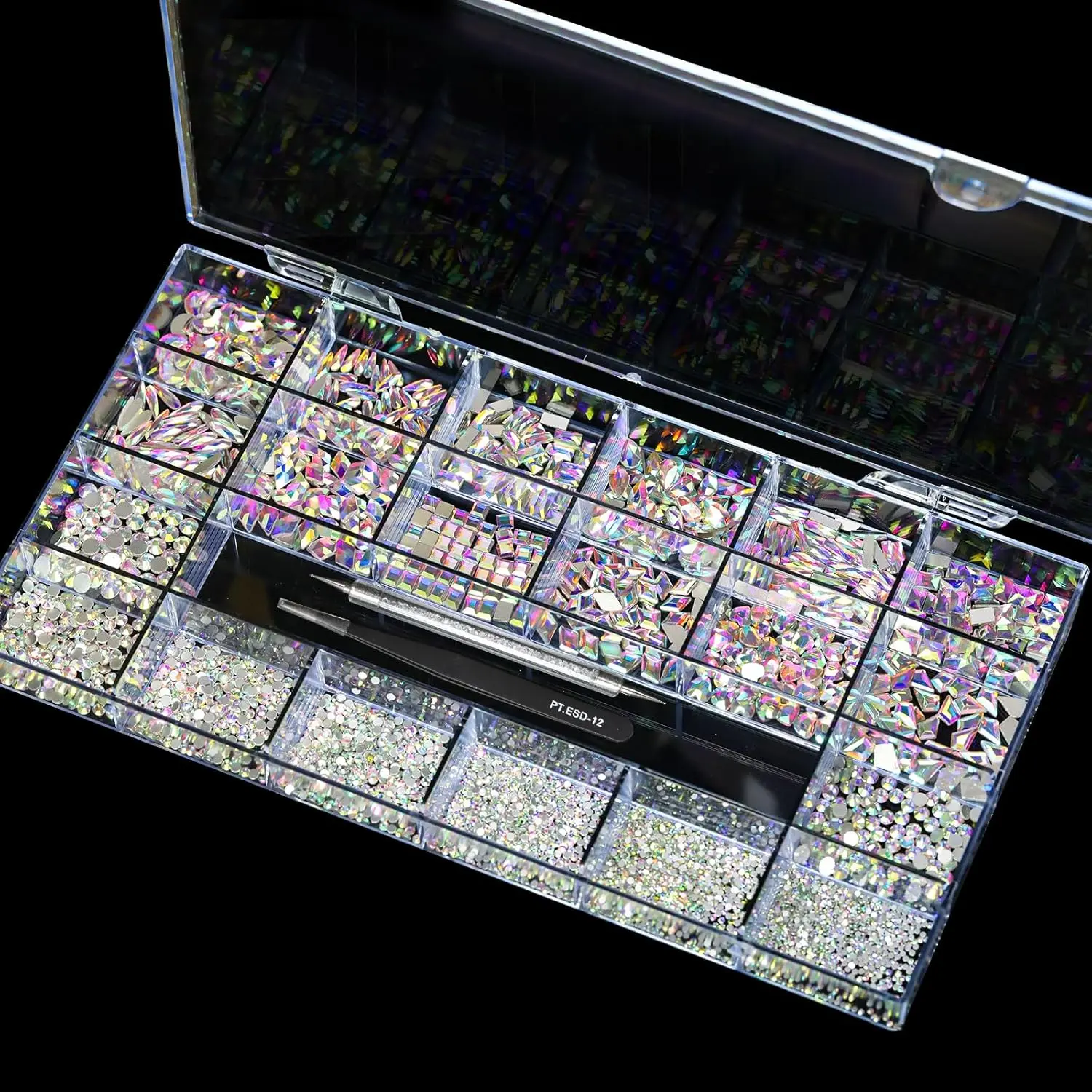 12 Types of 600 Crystal AB Diamonds + 2500 Flat Rhinestones Mix 20 Styles Flatback DIY Crafts Rhinestone Crystals 3D Ornaments Flat Back Stones Set + Tweezers + Drill Pen,Manicure Craft Decoration,Charm Gem Stone Jewelry