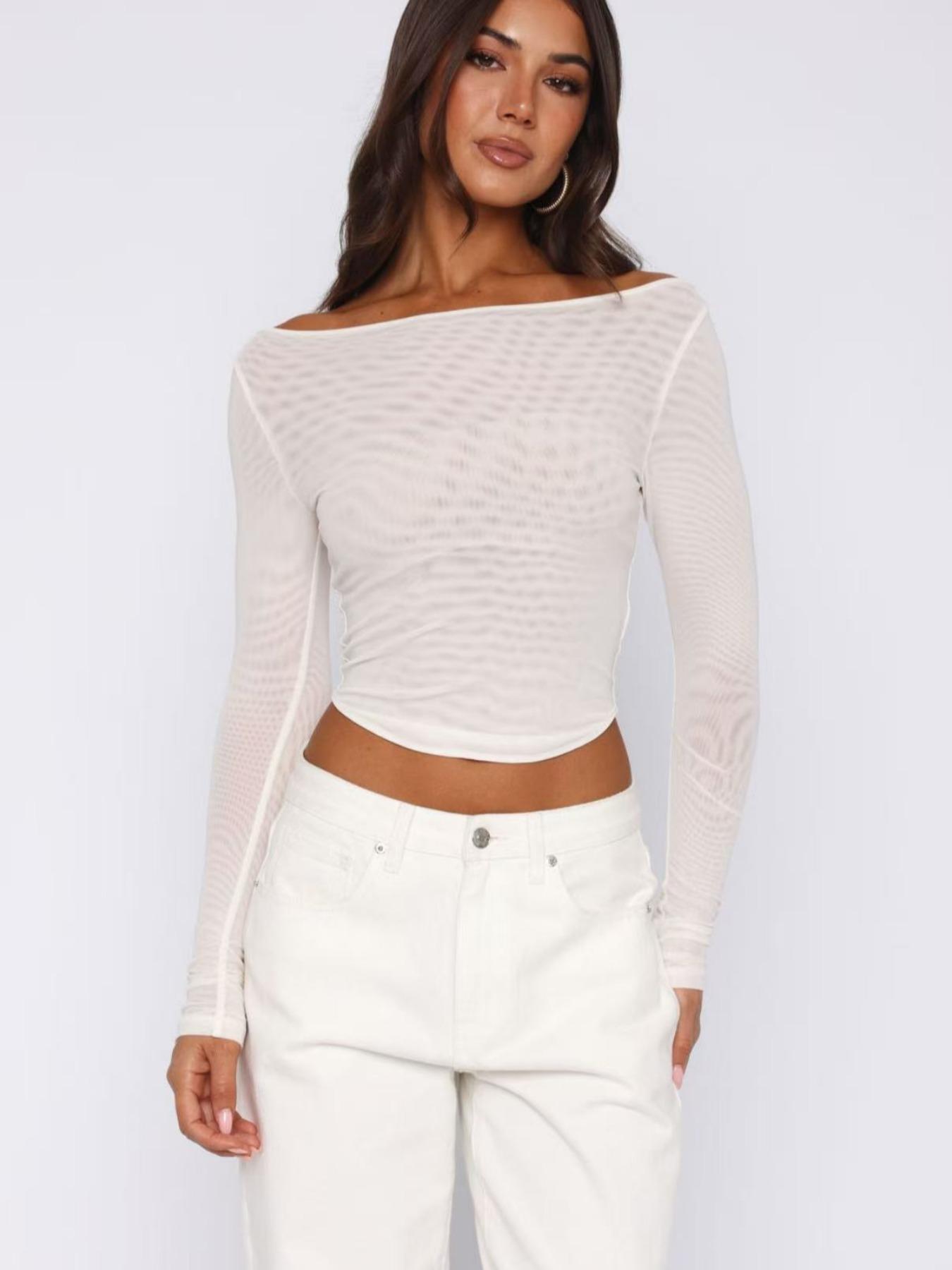 Summer Sheer Plain Slim Sexy Top, Elegant and Stylish Design, Perfect for Parties and Casual Outings, Breathable Mesh T-Shirt