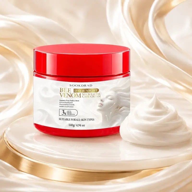 Bee Venom Day & Night Neck Facial Care Cream, Opuntia Ficus Indica Stem Extract, Panthenol, Niacinamide, Centella Asiatica Leaf Extract, 3X Lifts Firms Tightens, For All Skin Types, 140g