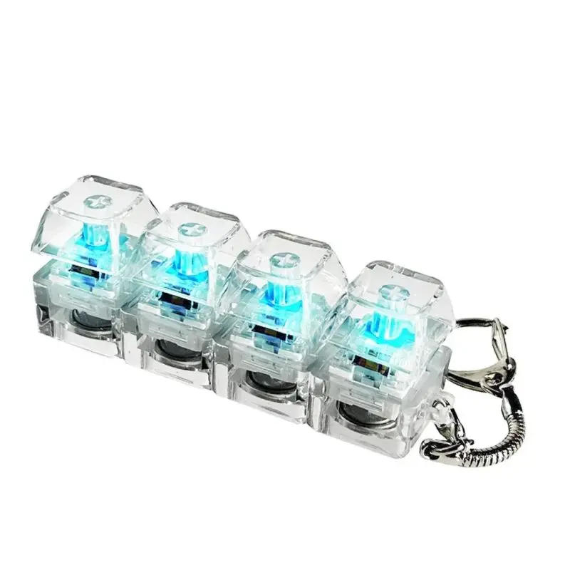 1~4 Pack Keyboard Fidget Keychain with LED Lights, Compact Design 4-in-1 Stress Relief Clicker, Keyboard Button Finger Clicker for Anxiety Relief, Sensory Decompression Toy for Kids & Adults (Transparent) fashionable gift idea