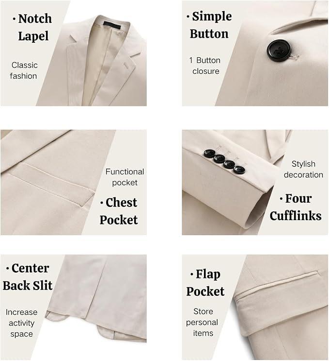 Men's Casual Linen Blend Blazer  Slim Fit Notch Lapel One-Button Jacket With Center Vent For Everyday Wear