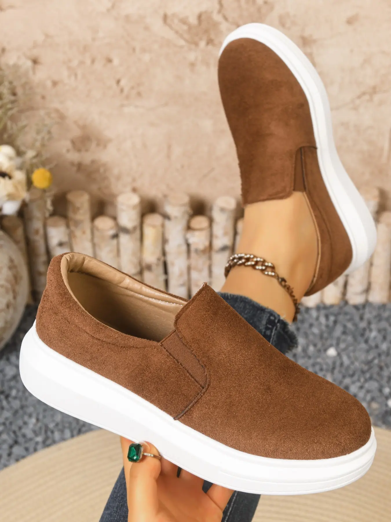 2026 Women's Faux Suede Slip-On Loafers, Thick Sole Platform Shoes, Round Toe Elastic Side Casual Flat Slippers