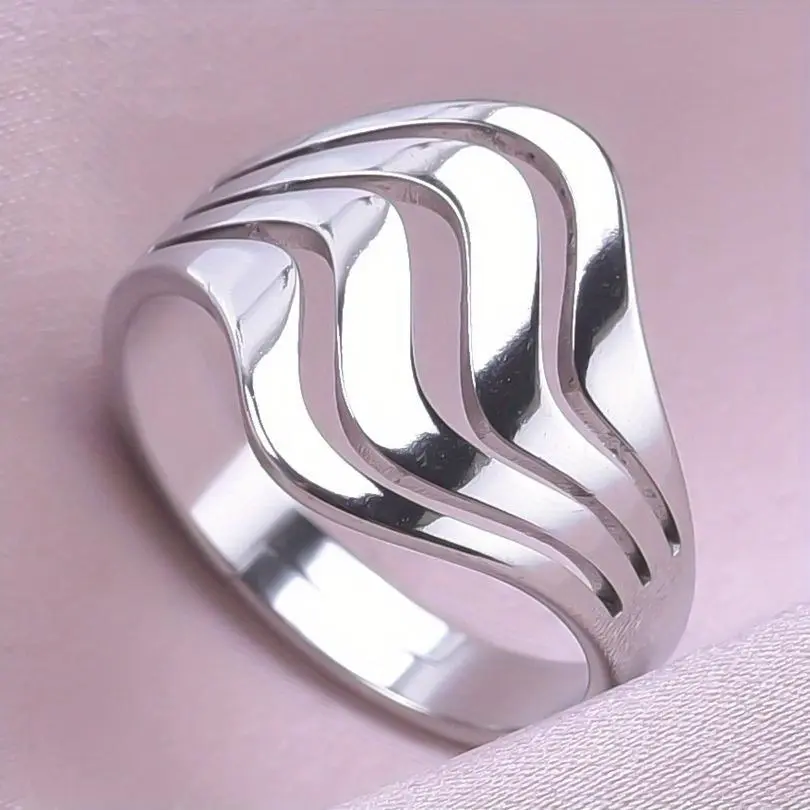 1pc Fashion Hollow Water Ripple Ring, Classic Charming Ring, Birthday Valentine's Day Gift Party Jewelry Accessories