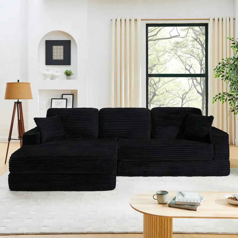 Left Sofa Seat,L Shape Modular Sectional Sofa, Compressed Sectional Sofa Modern Minimalist Style Corduroy Couch,Unfold Into A Bed, Bedroom, Comfy Compressed Sofa Couch Space-Efficient Design