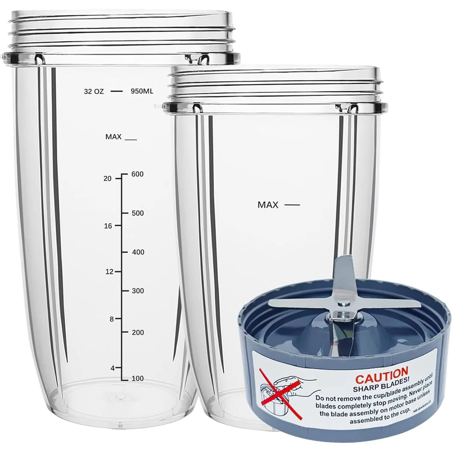 Nutribullet Blender Replacement Parts Kit (3 PCS) - Plastic 32oz Cup, 24oz Cup, Extractor Blade, Compatible with Nutri Bullet 600W/900W Pro Blenders, Plastic Cups