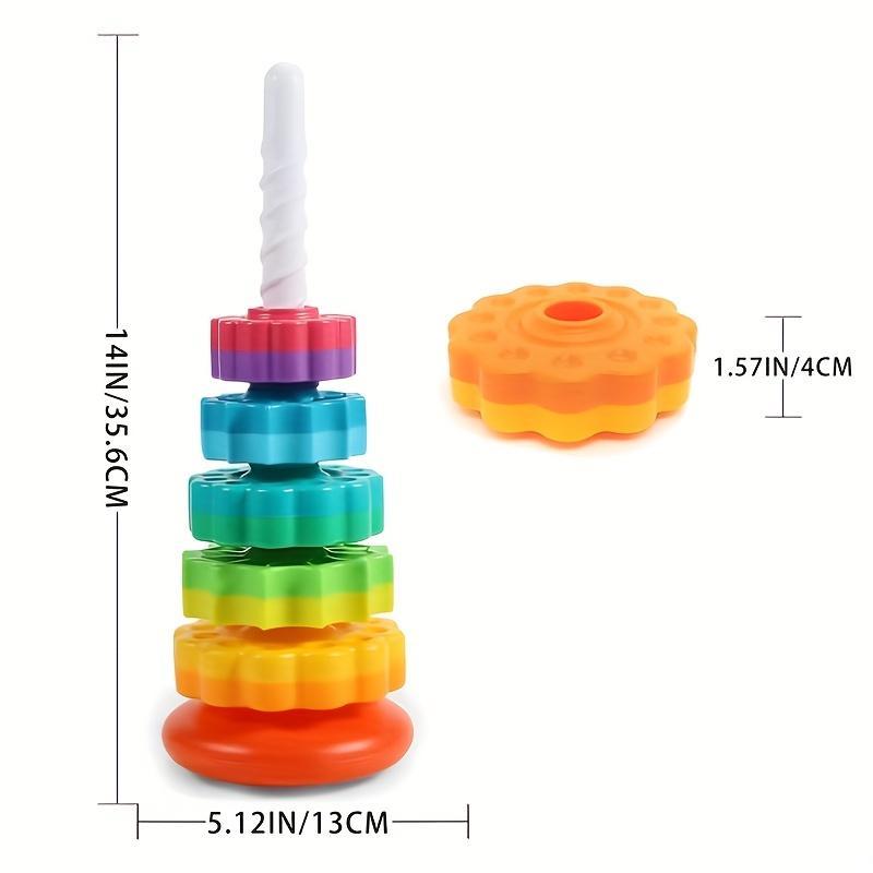 Rainbow Rotating Tower Toy, Colorful Wooden Stacking Toy Sensory Toys Shape Sorter Jenga Game for Kids, Stacked Puzzle Baby Toys, Rainbow Tower Blocks Toy for Kids
