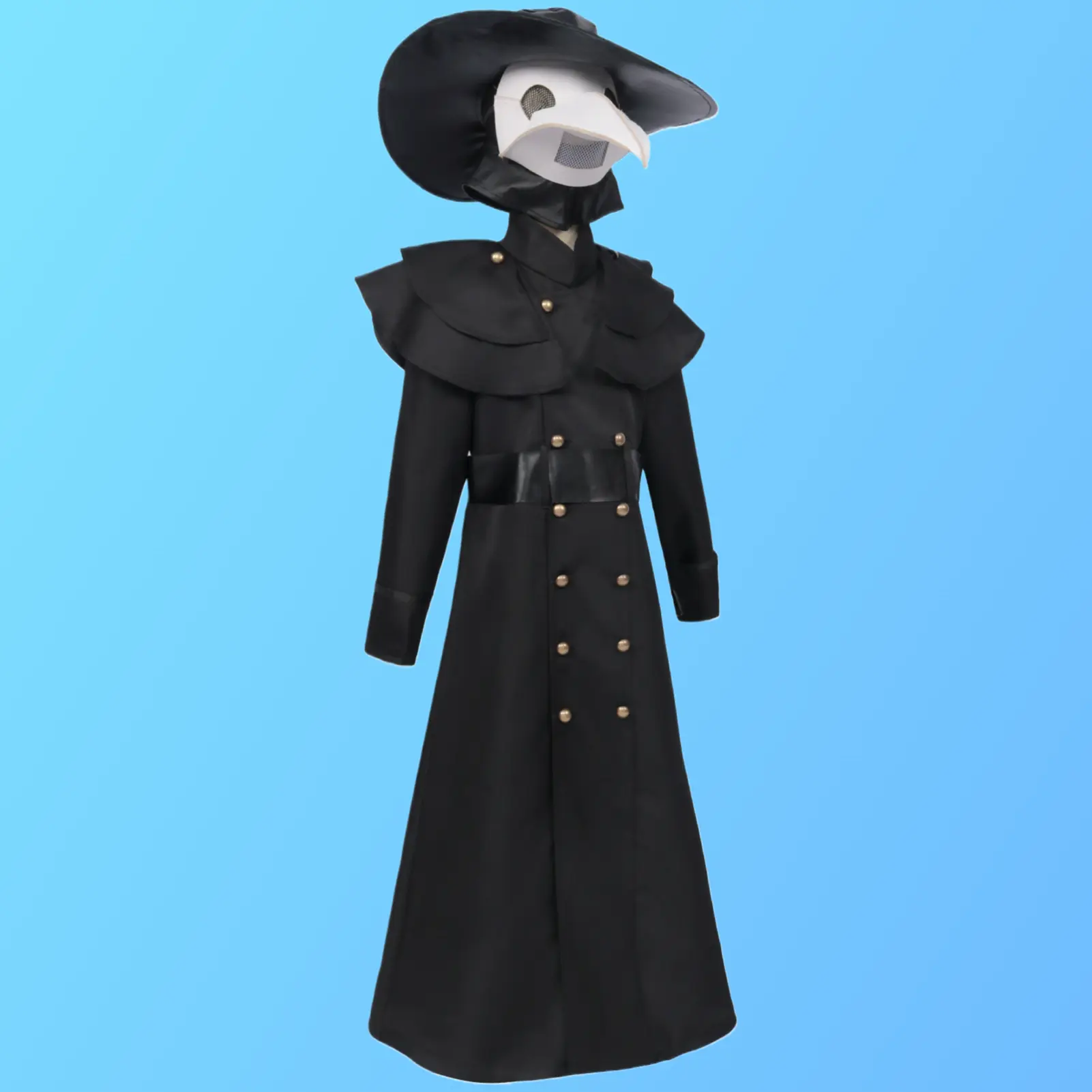 Halloween Medieval Steampunk Bird-Beak Doctor Costume Set - Unisex Breathable Adults & Children Outfits with Long Coat, 180*25cm Polyester Cape, Hat, Multi-Size Clothes & Accessories for Role Play, Group Events, Family Matching