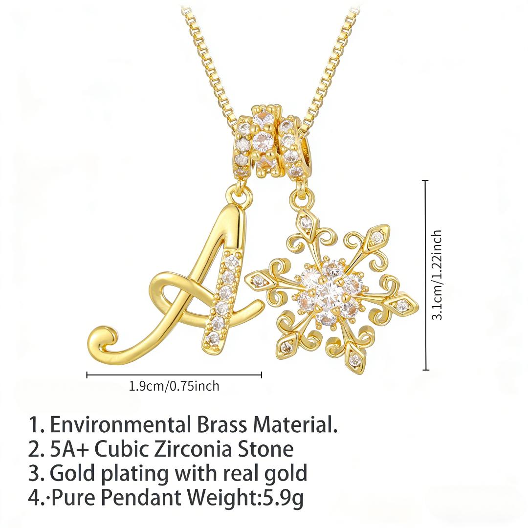 FAITHOPIA Personalized Initial Letter Necklace for Women, Gold Plated CZ Alphabet Pendant with Snowflake Charm, Dainty Jewelry Gift