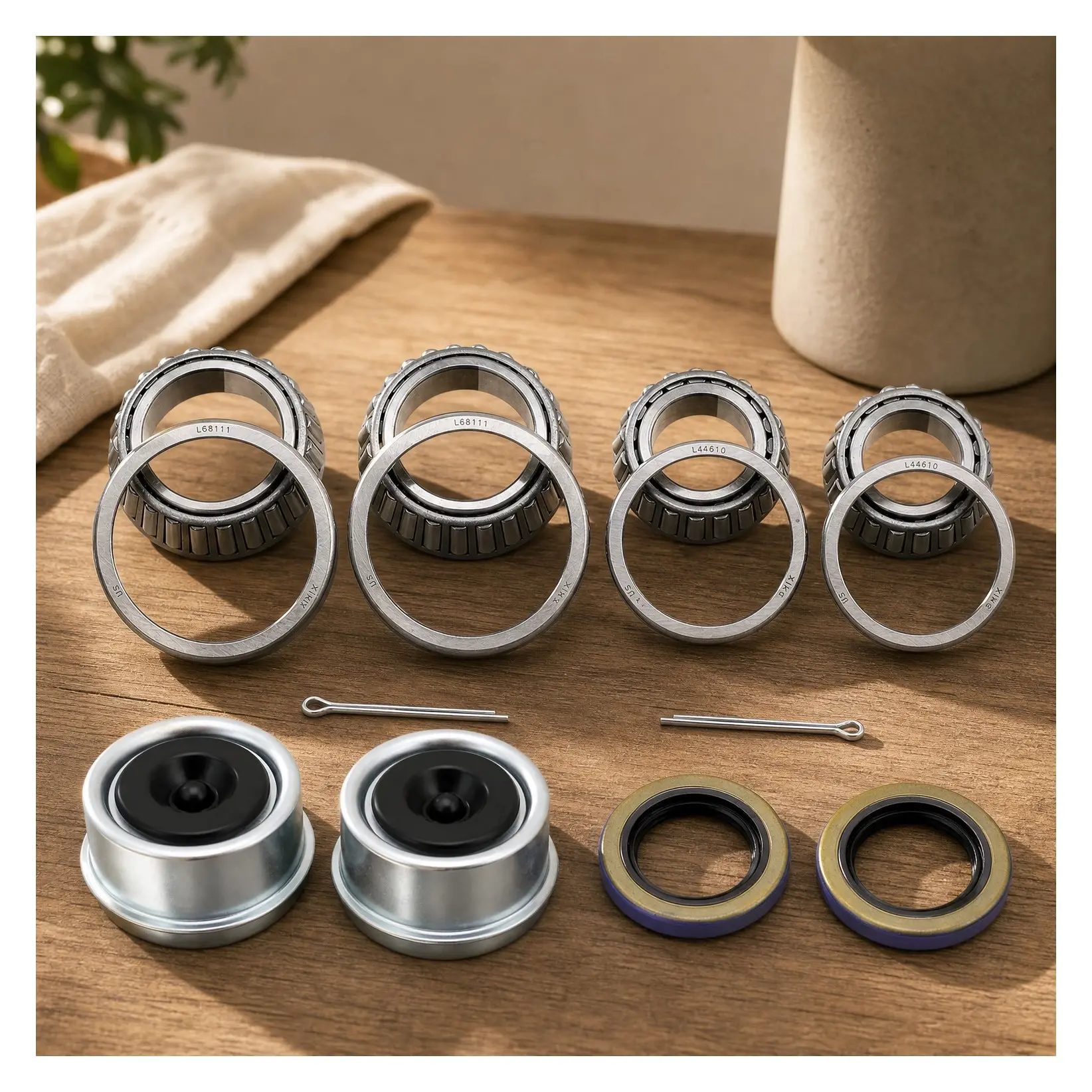 3500 Lbs Trailer Bearings Kit with L68149 L68111 & L44649 L44610, 2 Sets, Fits 1-3/8" to 1-1/16" 3500 Lbs Axles, 171255TB Seal OD 1.719", Includes Dust Cover and Cotter PinGift